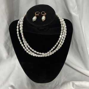 Handmade Seed Pearl & Gold Necklace and Earrings Set